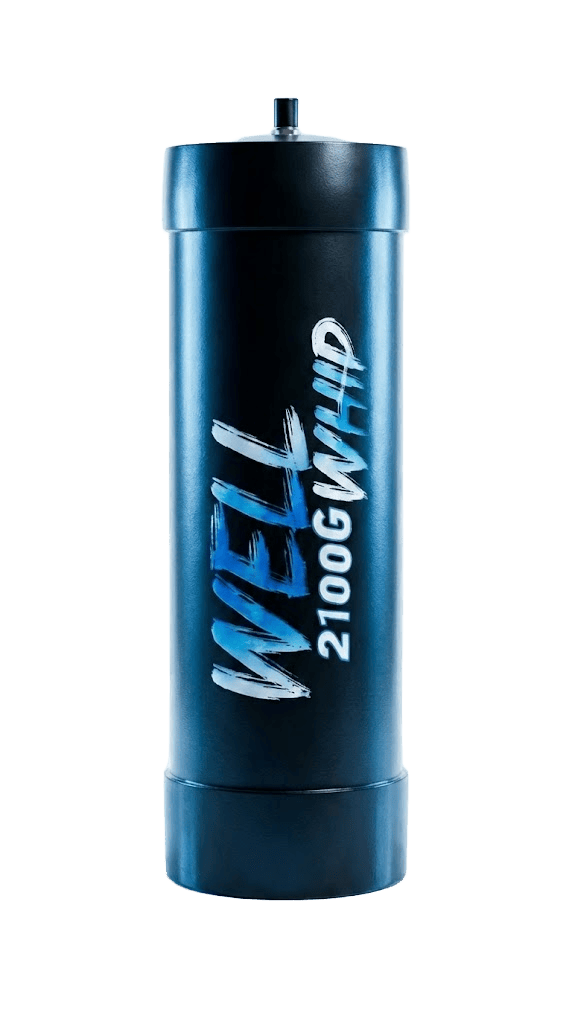 Vertical Logo: A close-up of a blue and black cylinder showing the "WellWhip 2100g" branding.