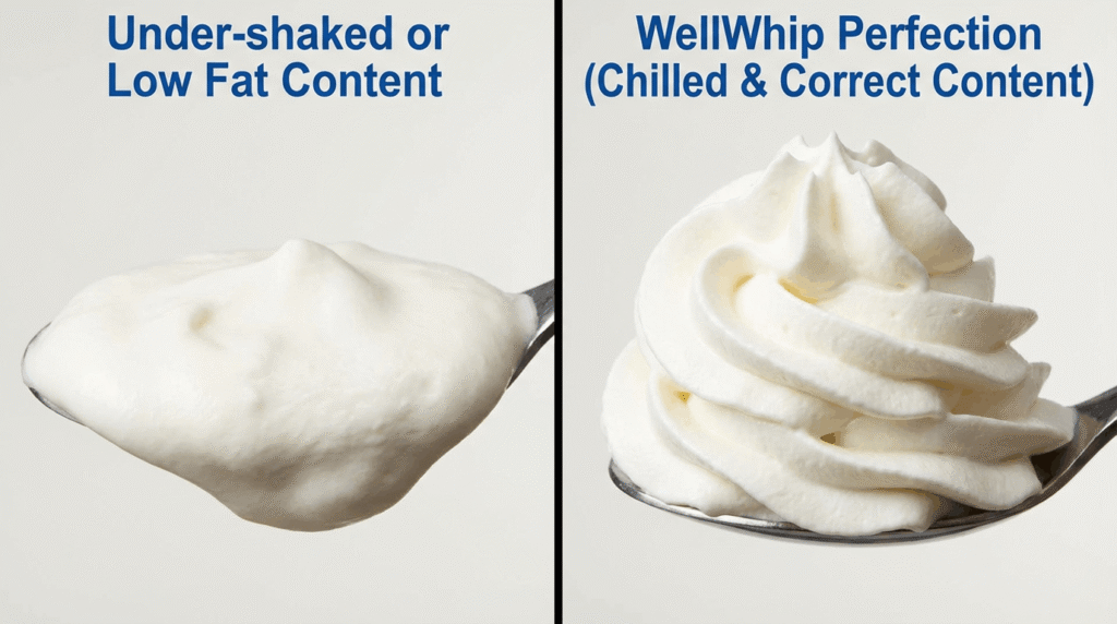 Professional results with WellWhip 8g whipped cream chargers: chilled cream vs low fat content comparison